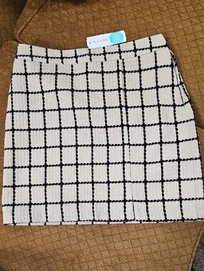 Skies Are Blue BrandyAre Mini Skirt with Taupe Windowpane Grid